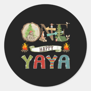 Ein glücklicher Yaya-Camper zum 1. Geburtstag Camp Runder Aufkleber