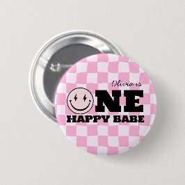 Ein glückliches Babe Pink gekreuzt Geburtstag Button