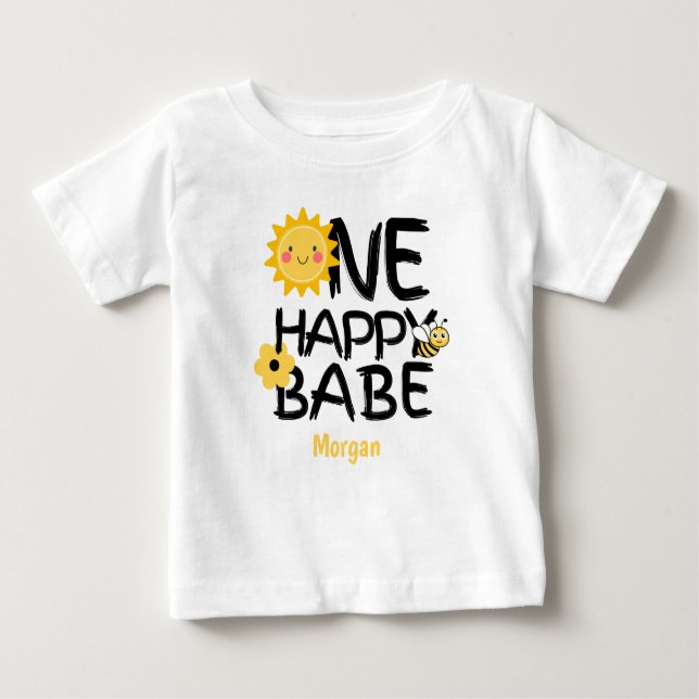 Ein glückliches Babe Yellow Sunny Bee Girls 1. Geb Baby T-shirt (Vorderseite)