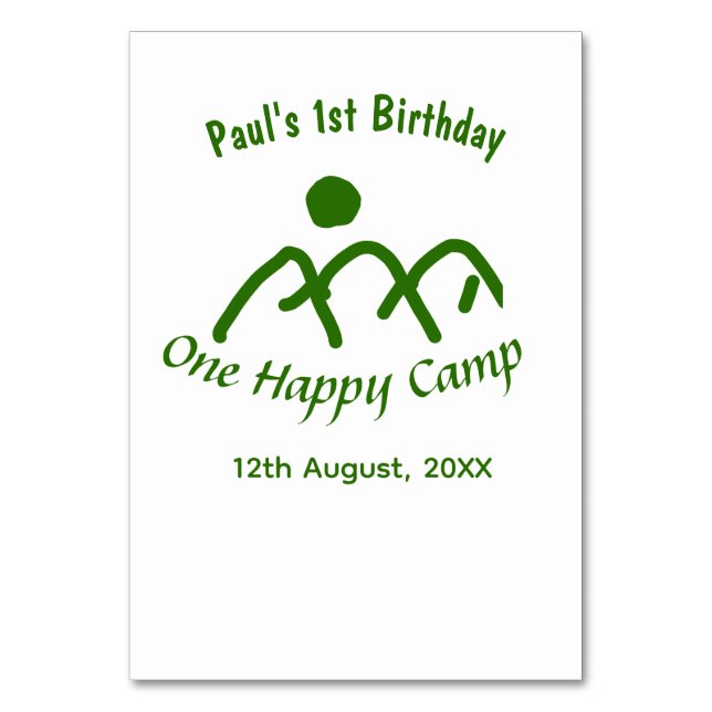 Ein glückliches Camp grüne Bergsonne 1. Geburtstag Tischnummer (Vorderseite)