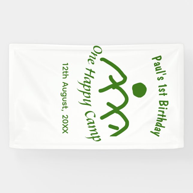 Ein glückliches Camp grüner Berg Sonne 1. Geburtst Banner (Horizontal)