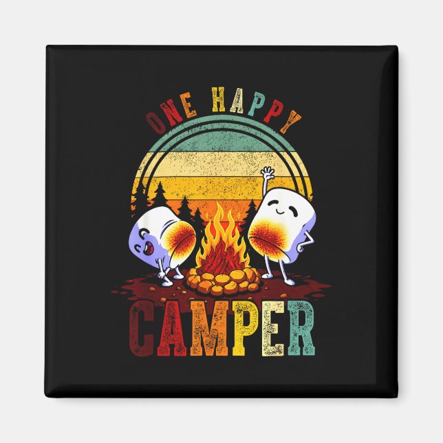 Ein glückliches Camp Retro-Marshmallow-Camping-Tri Magnet (Vorne)