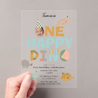 Ein glückliches Dino-Dinosaurier-Einladung 1. Gebu Acryleinladungen