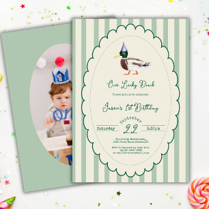 Ein glückliches Duck Mallard Green Preppy Strip Fo Einladung