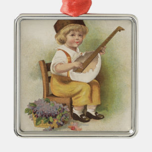 Ein glückliches EasterBoy mit Ei-Muschel-Gitarre Silbernes Ornament