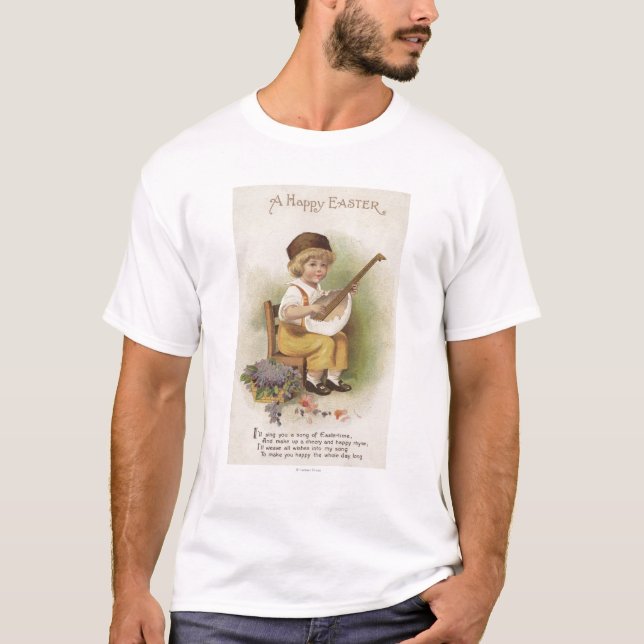 Ein glückliches EasterBoy mit Ei-Muschel-Gitarre T-Shirt (Vorderseite)