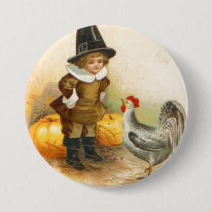 Ein glückliches Erntedankfest Pilgrim und Plymouth Button