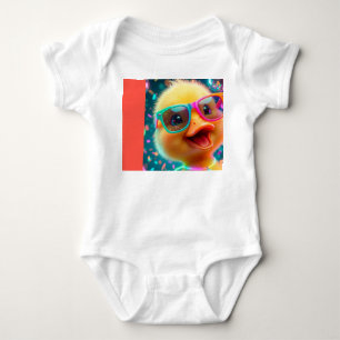 Ein glückliches, flauschiges, gelbes Entlein, das  Baby Strampler