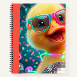 Ein glückliches, flauschiges, gelbes Entlein, das  Notizbuch
