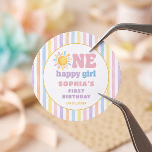 Ein glückliches Mädchen 1. Geburtstag Sonnenschein Runder Aufkleber