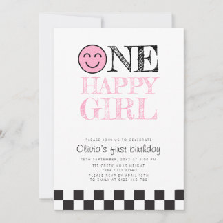 Ein glückliches Mädchen glücklich Gesicht pink Einladung