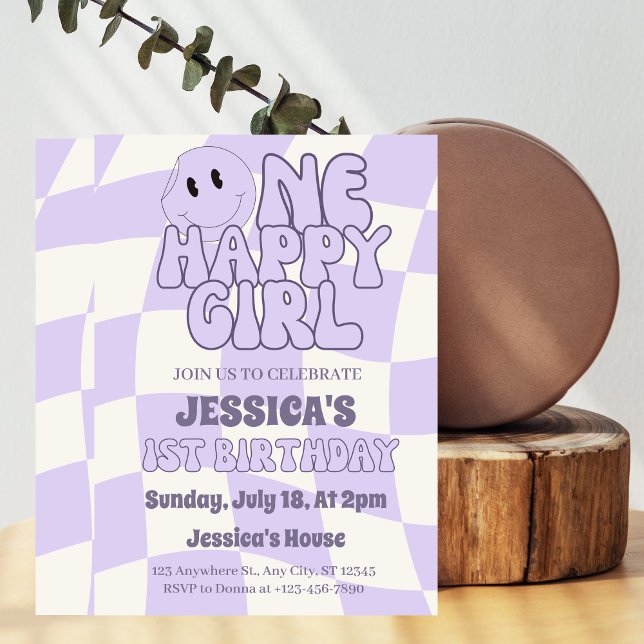 Ein glückliches Mädchen Retro 1. Geburtstag Einladung (Von Creator hochgeladen)