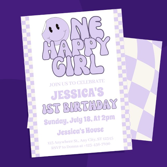 Ein glückliches Mädchen Retro 1. Geburtstag Einladung ("Light up your little one's special day with our 'One Happy Girl Retro 1st Birthday Invitation)