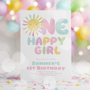 Ein glückliches Mädchen Sonnens 1. Geburtstag Rosa Einladung