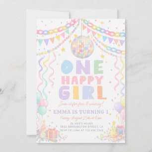 Ein glückliches Mädchen Whimsical Disco Geburtstag Einladung