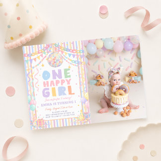 Ein glückliches Mädchen Whimsical Disco Geburtstag Einladung