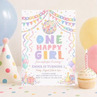 Ein glückliches Mädchen Whimsical Disco Geburtstag Einladung