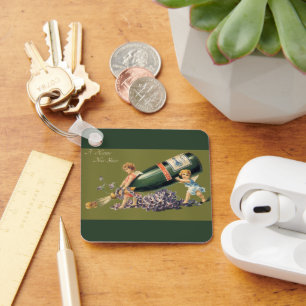 Ein glückliches neues Jahr, Vintage Engel mit Cham Schlüsselanhänger