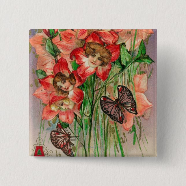 Ein glückliches Ostern mit weiblichen Blume Button (Vorderseite)