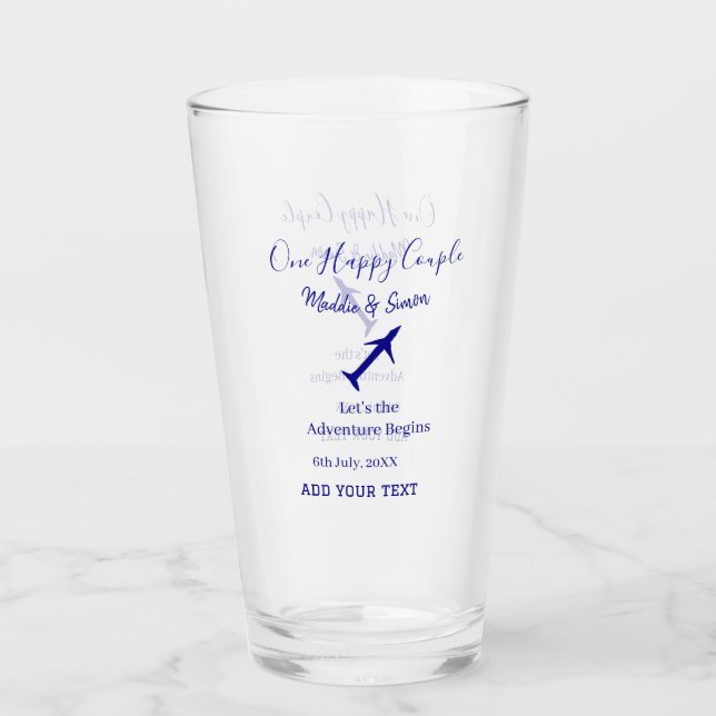 Ein glückliches Paar - Abenteuer beginnt Hochzeit Glas (Vorderseite)