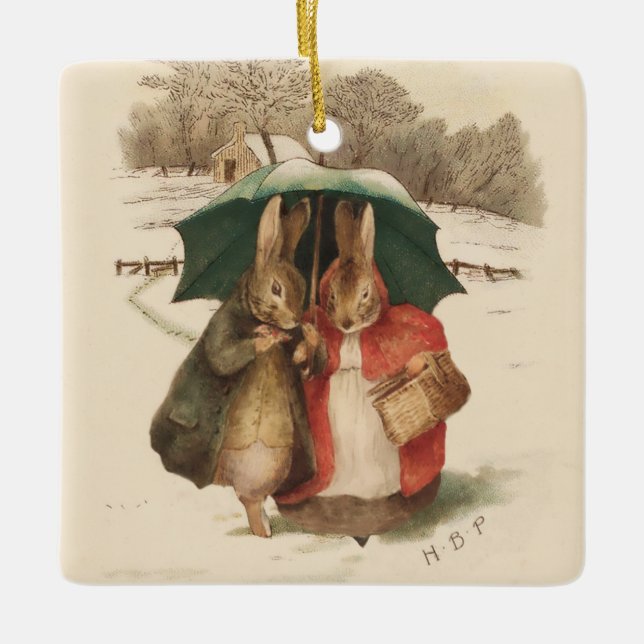 "Ein glückliches Paar" von Beatrix Potter Keramikornament (Vorderseite)