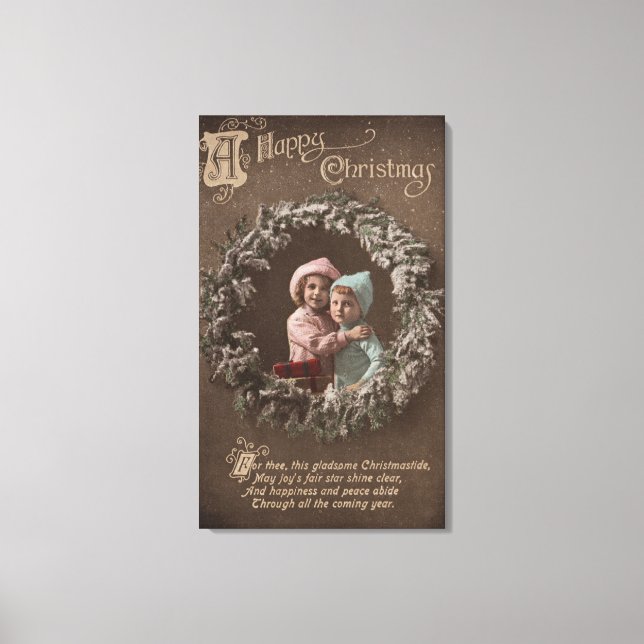 Ein glückliches WeihnachtenKleine Kinder umarmt Leinwanddruck (Vorderseite)