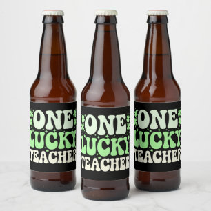 Ein Glückspilz-Lehrer Groovy Retro-Lehrer St. Patr Bierflaschenetikett