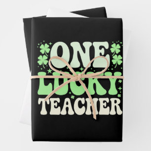 Ein Glückspilz-Lehrer Groovy Retro-Lehrer St. Patr Geschenkpapier Set