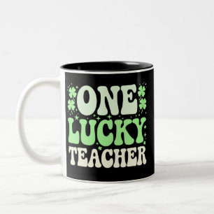 Ein Glückspilz-Lehrer Groovy Retro Lehrer St. Patr Zweifarbige Tasse