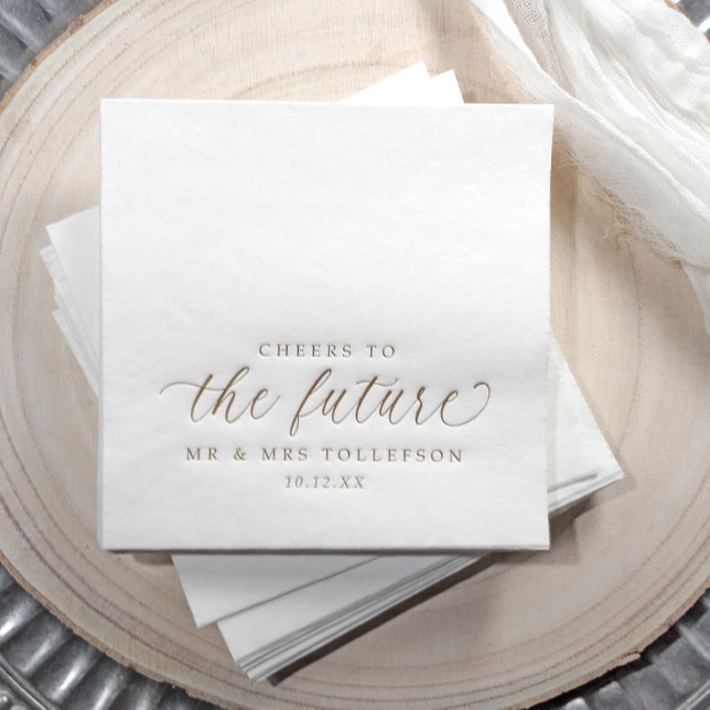 Ein Glückwunsch an die zukünftige Hochzeitsfeier o Servietten Mit Folie (Custom wedding engagement napkins - cheers to the future - typography modern elegant script)
