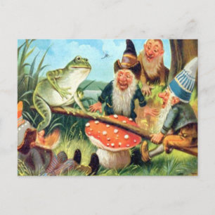Ein Gnom und Frosch auf einer Pilz-Wippe Postkarte