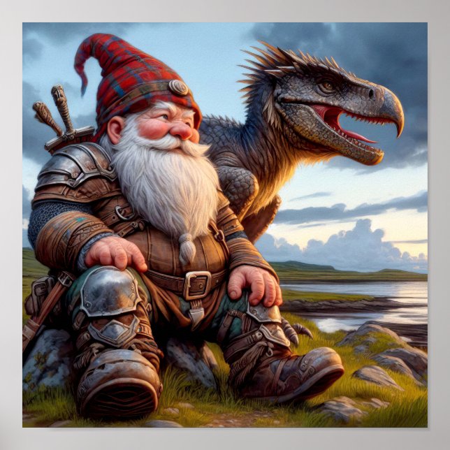 Ein Gnome-Krieger, der sich mit seinem Drachen zur Poster (Vorne)