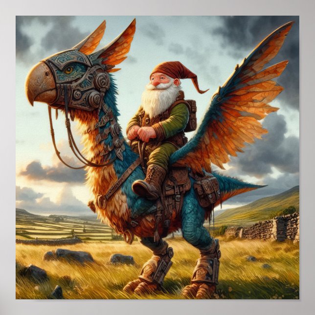 Ein Gnome-Krieger mit seinem Drachen Poster (Vorne)
