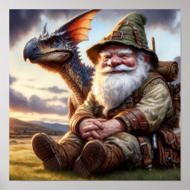 Ein Gnome-Krieger mit seinem Drachen Poster