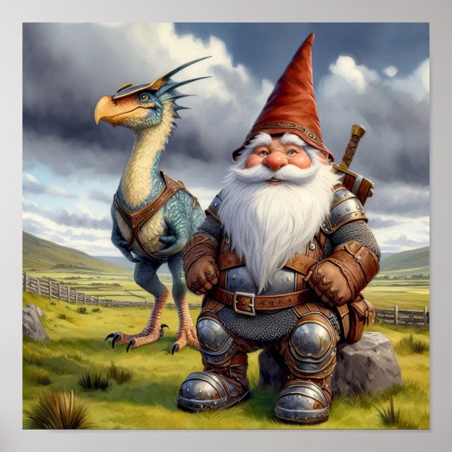 Ein Gnome-Krieger mit seinem Drachen Poster (Vorne)