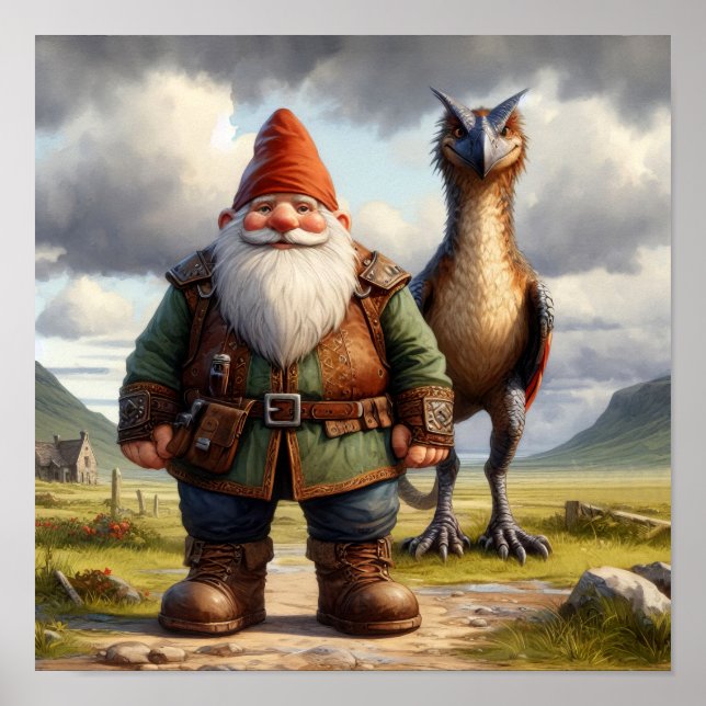 Ein Gnome-Krieger mit seinem Drachen Poster (Vorne)