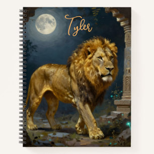 Ein goldener Löwe und Tiger beim Spaziergang unter Notizbuch