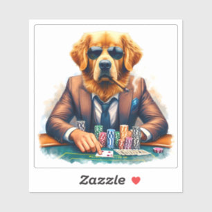 Ein goldener Retriever in einem Anzug spielt Poker Aufkleber
