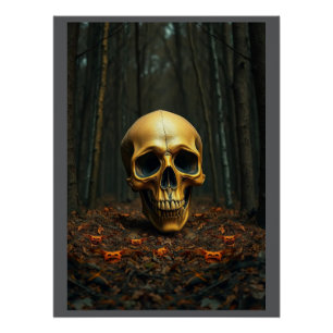 Ein goldener Schädel zwischen einem glänzenden Pos Poster