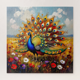 Ein goldener und blauer Pfau Puzzle