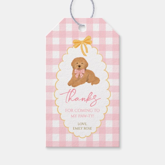 Ein goldenes Jahr Rosa Gingham Golden Doodle Geschenkanhänger (Vorderseite)