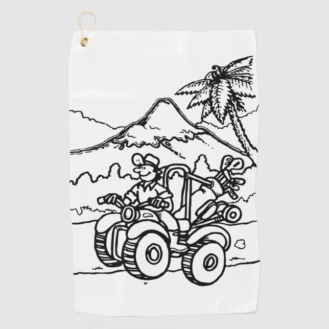 Ein Golfer, der mit seinem Vierrad Golf spielt Golfhandtuch (Vorderseite)