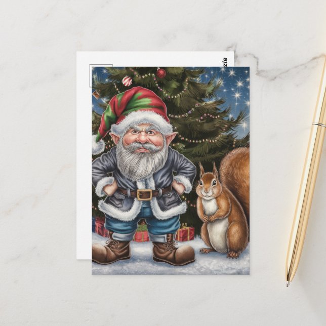 Ein grauenhafter Gnome und ein Eichhörnchen Weihna Postkarte (Vorderseite/Rückseite Beispiel)
