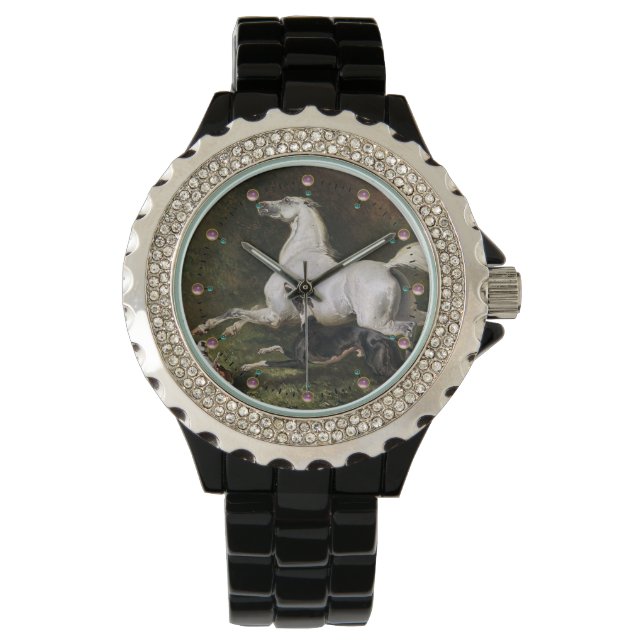 Ein grauer arabischer Hengst mit Hunden Armbanduhr (Vorderseite)