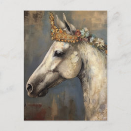 Ein graues Pferd mit einer Blumenkrone Postkarte