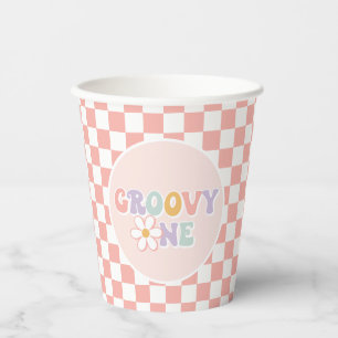 Ein groovy Mädchen Pink Daisy Checker Pappbecher