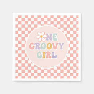 Ein groovy Mädchen Pink Daisy Checker Serviette