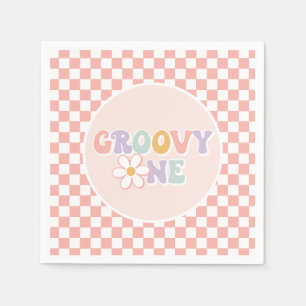 Ein groovy Mädchen Pink Daisy Checker Serviette