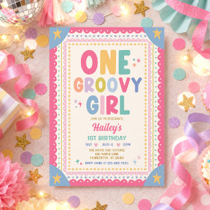 Ein Groovy Mädchen Whimsical Mädchen 1. Geburtstag Einladung