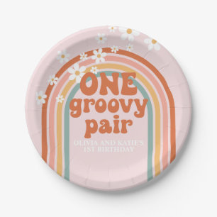 Ein groovy Paar daisy Regenbogen 1. Geburtstag Pappteller